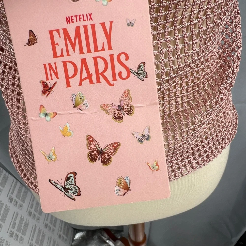 For My Beachy‎ Side x Emily in Paris Crochet Tube Top Pink Sheer M/L New - Picture 5 of 5